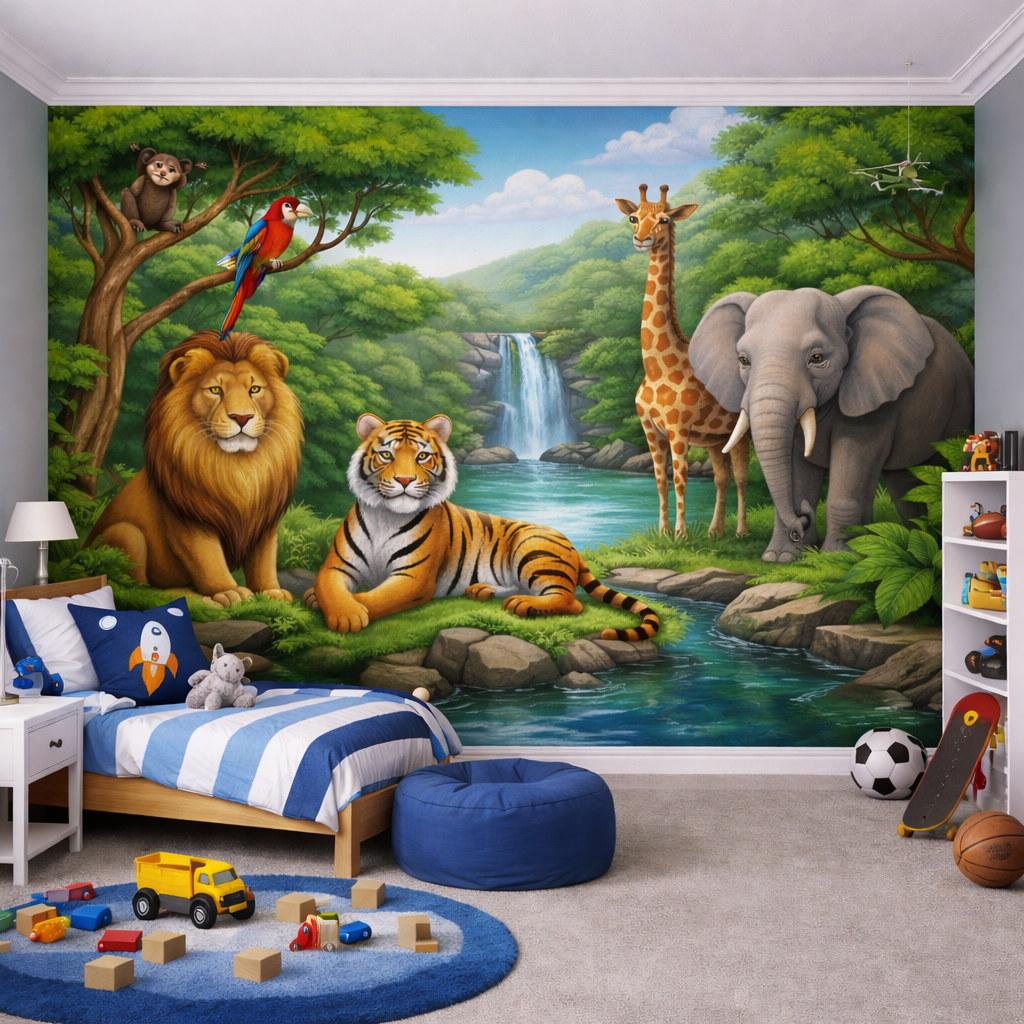 Safari Animals Wallpaper applied to the wall