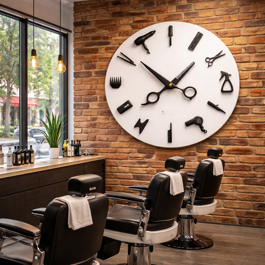 Barbershop Timepiece Wallpaper applied to the wall
