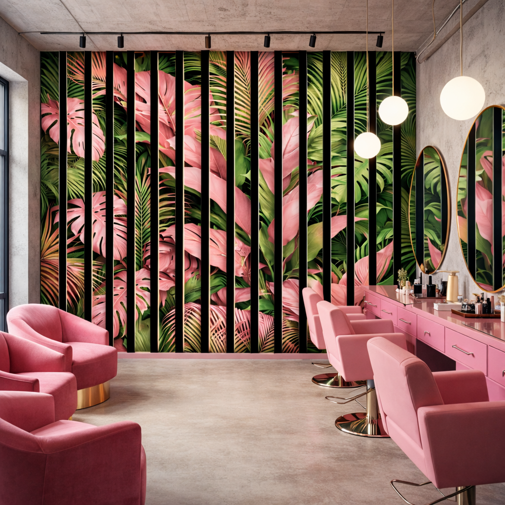 Tropical Blush Slat Wallpaper applied to the wall