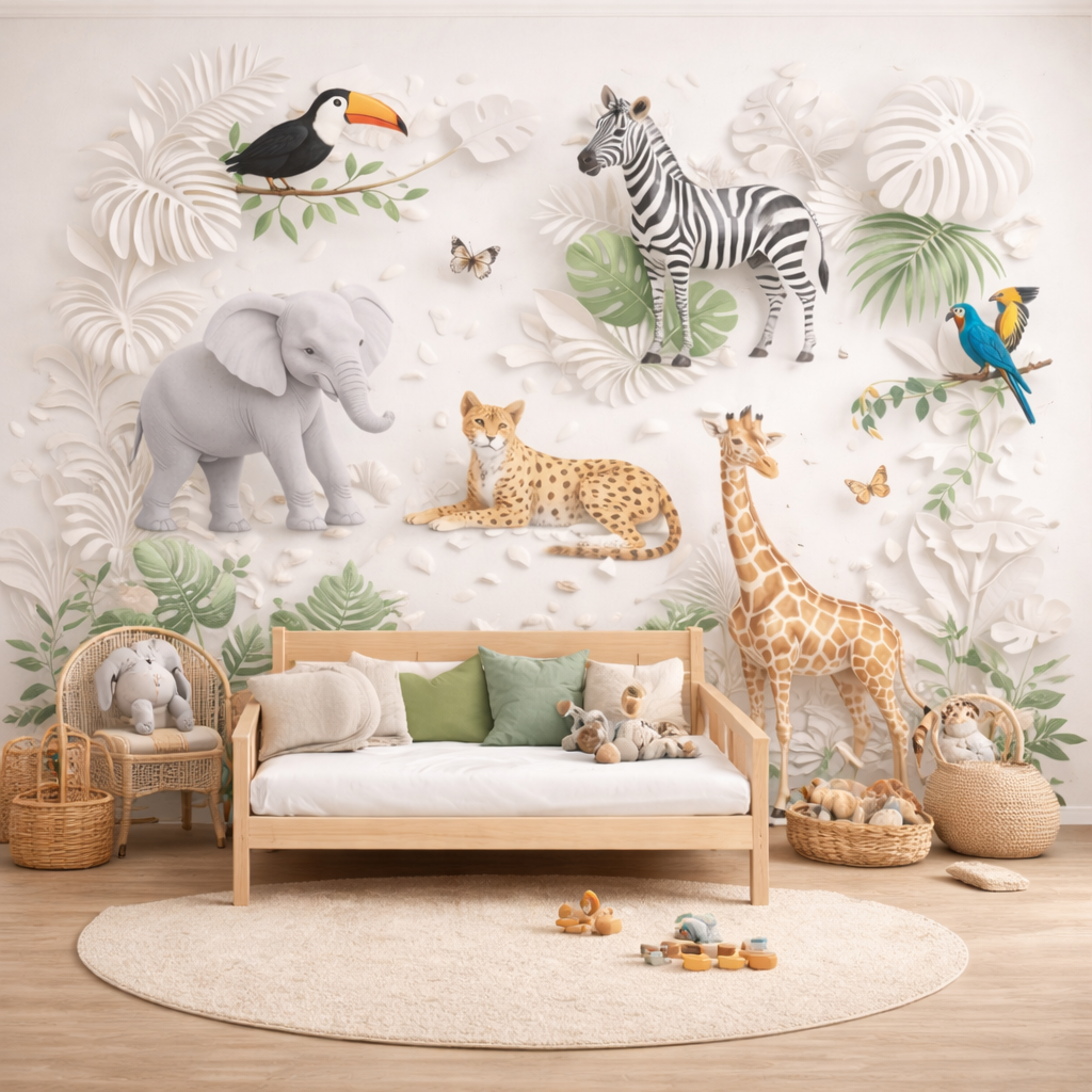 Safari Adventure Wallpaper applied to the wall