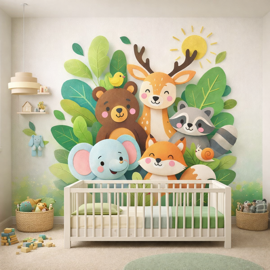 Woodland Friends Wallpaper applied to the wall