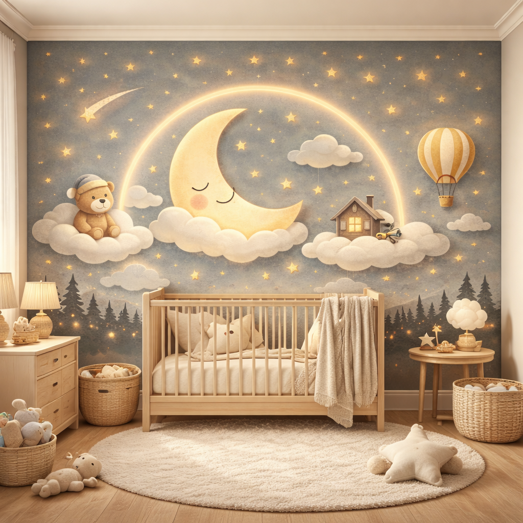 Dreamy Moon & Teddy Wallpaper