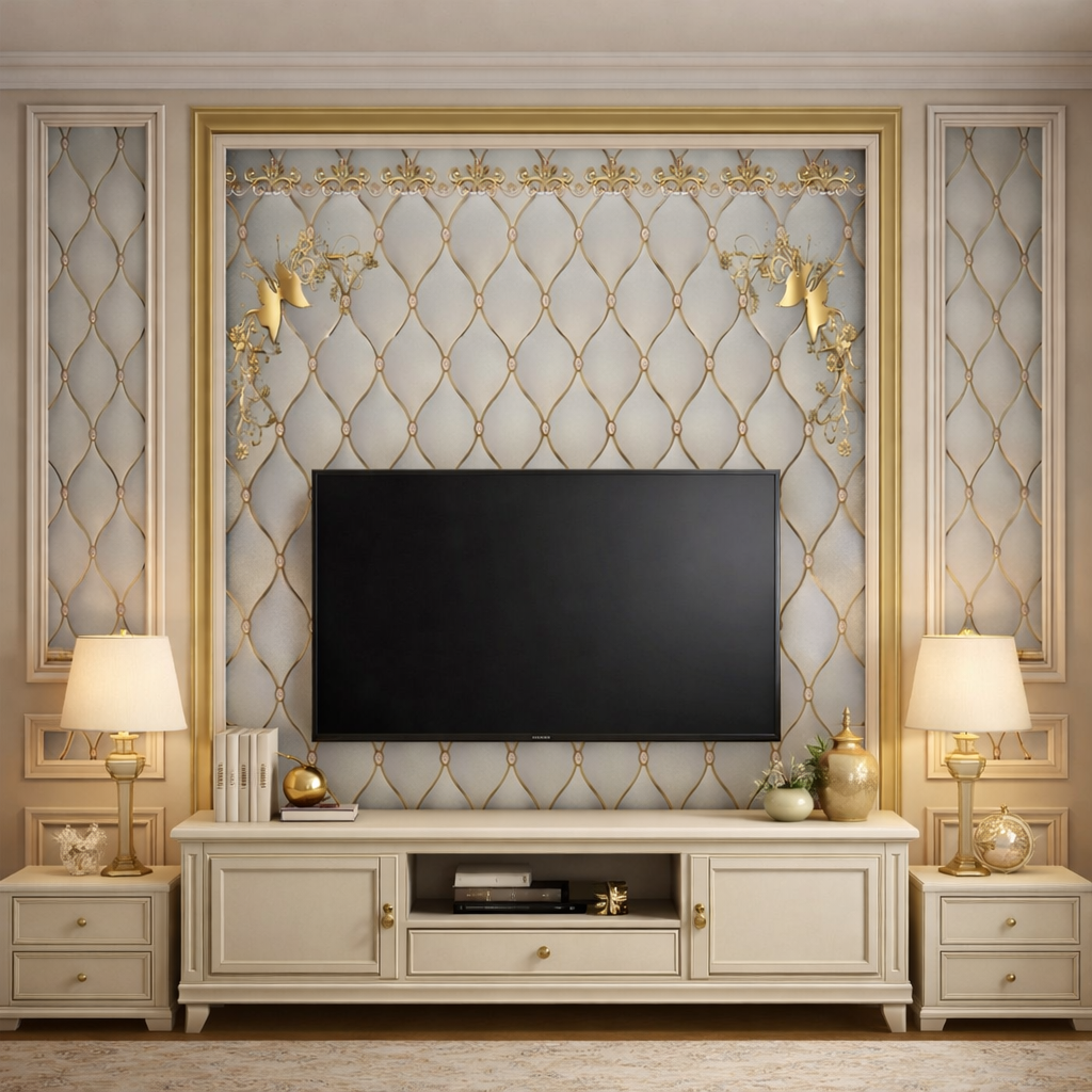 Gilded Lattice Wallpaper applied to the wall