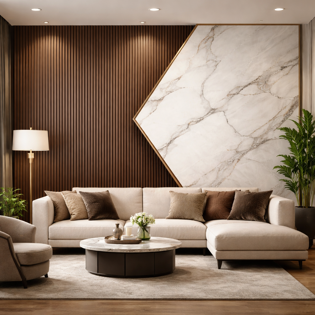 Marble & Walnut Wallpaper