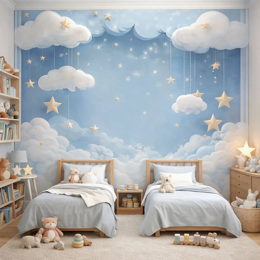 Cloud & Golden Stars Wallpaper