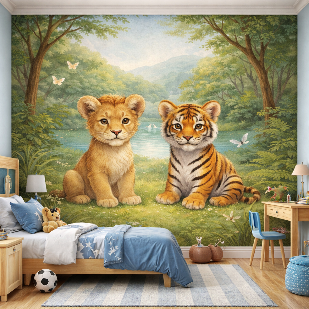 Safari Cubs Wallpaper applied to the wall