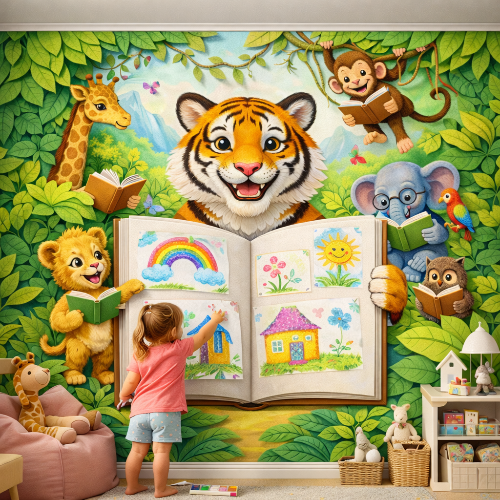 Wipeable Jungle Storybook Wallpaper