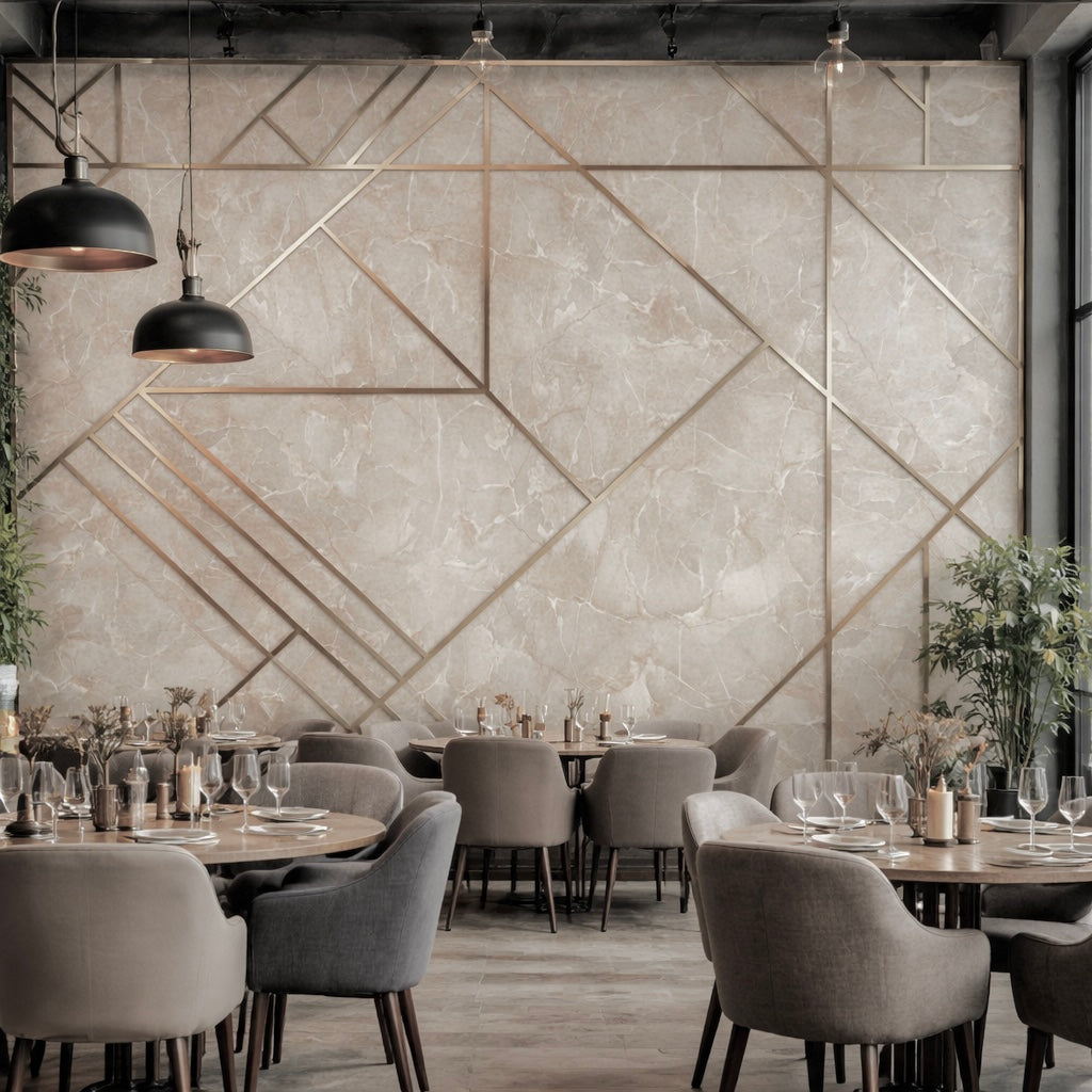 Golden Luxe Geometric Marble Wallpaper Mural applied to the wall