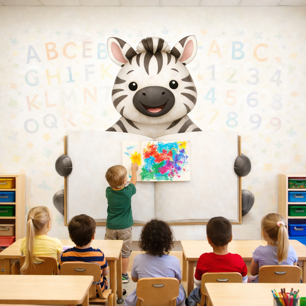 Wipeable Zebra Learning Book Wallpaper
