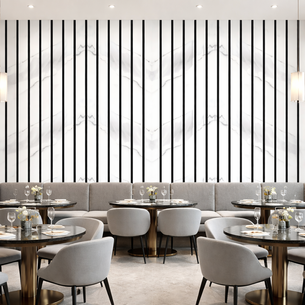 Modern Marble Wood Slats Wallpaper