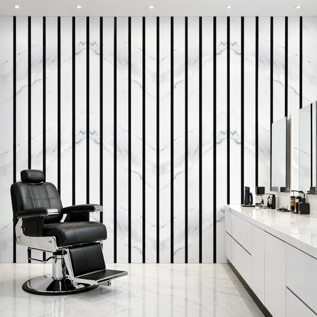 Modern Marble Wood Slats Wallpaper