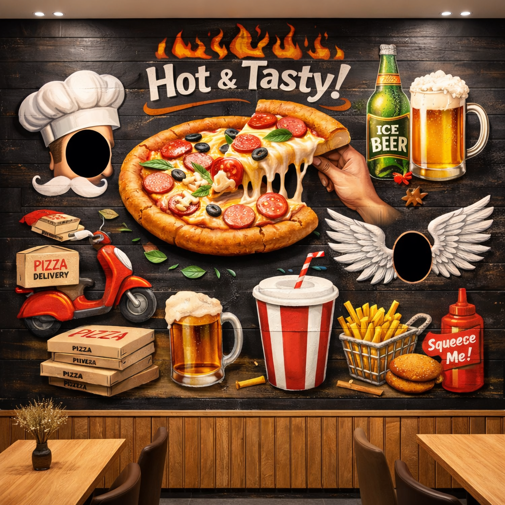 Hot & Tasty Wallpaper applied to the wall