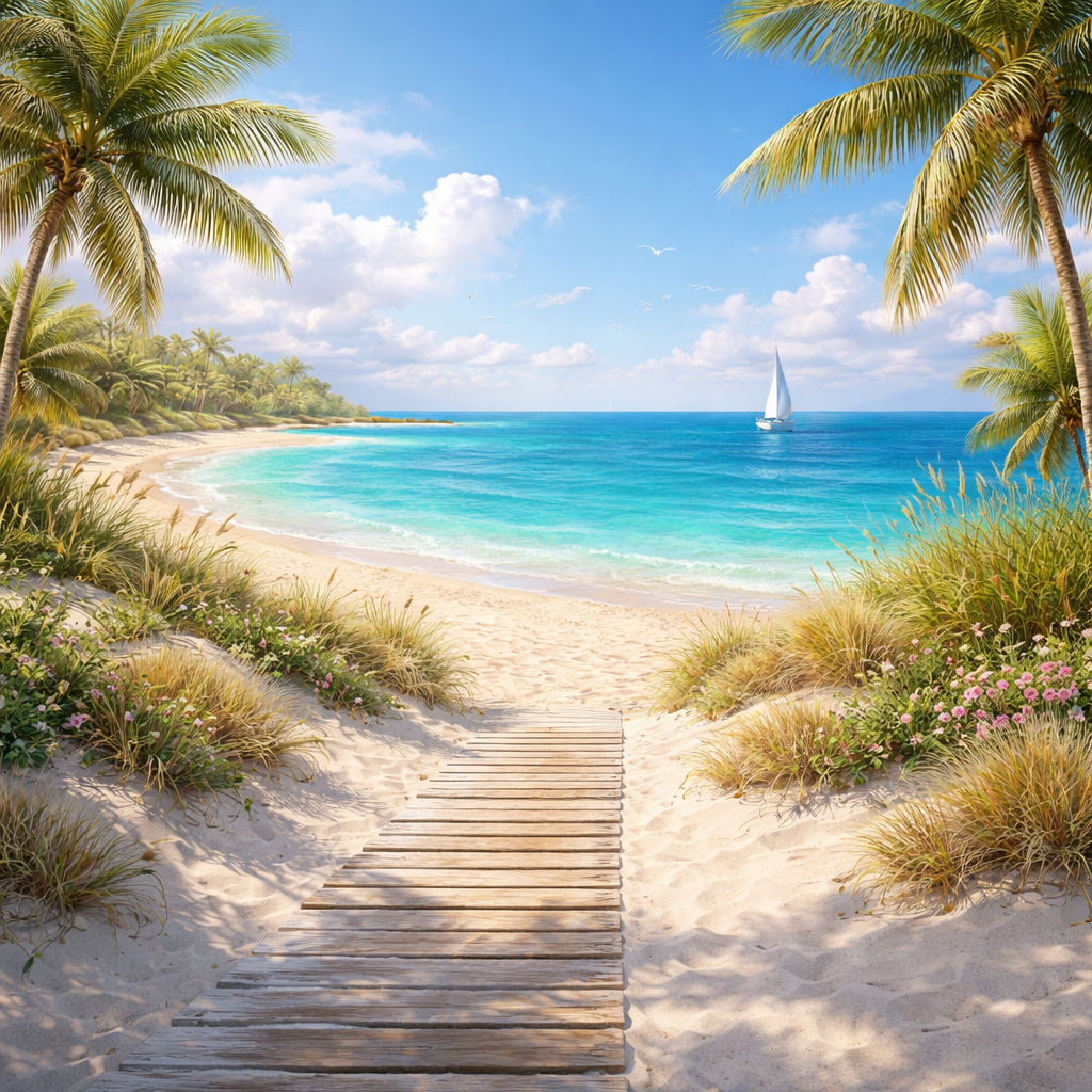 Tropical Boardwalk Beach Wallpaper