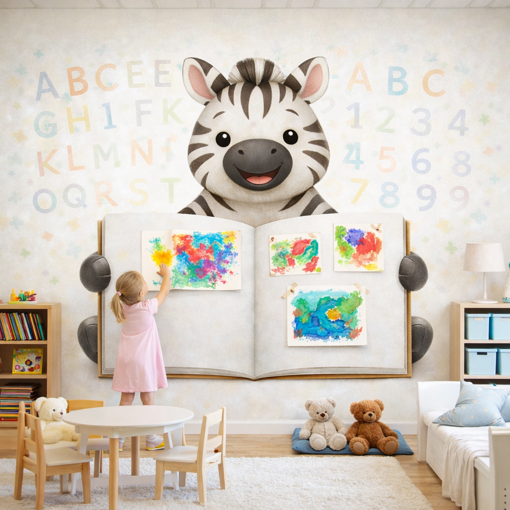 Wipeable Zebra Learning Book Wallpaper