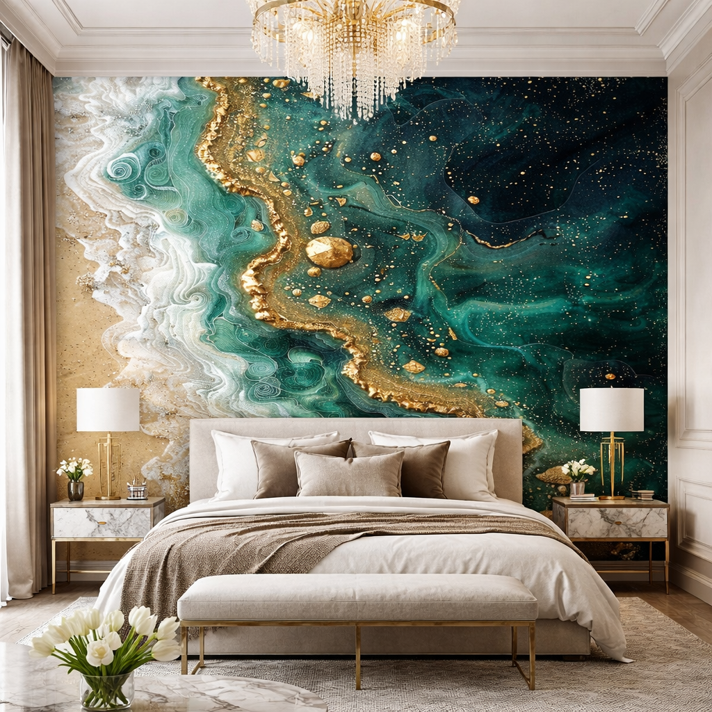 Emerald Aura Marble Wallpaper