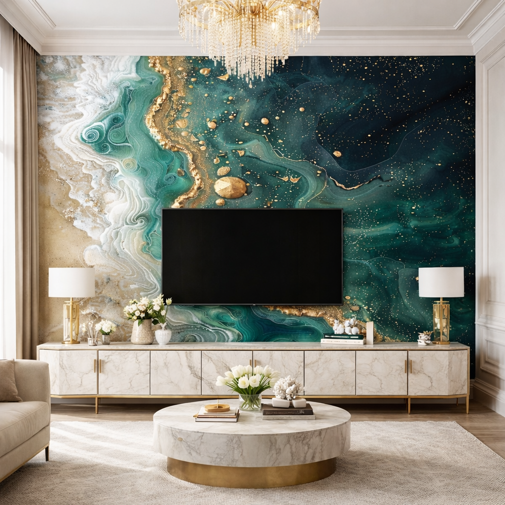 Emerald Aura Marble Wallpaper