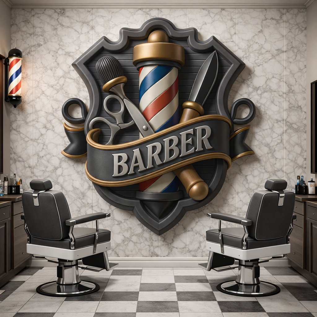 Barber Crest Wallpaper applied to the wall