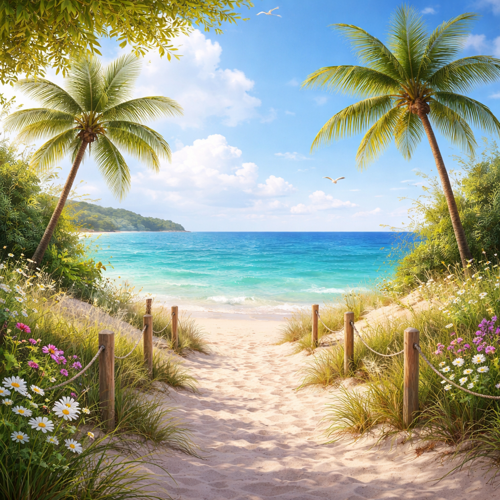 Palm Paradise Ocean View Wallpaper