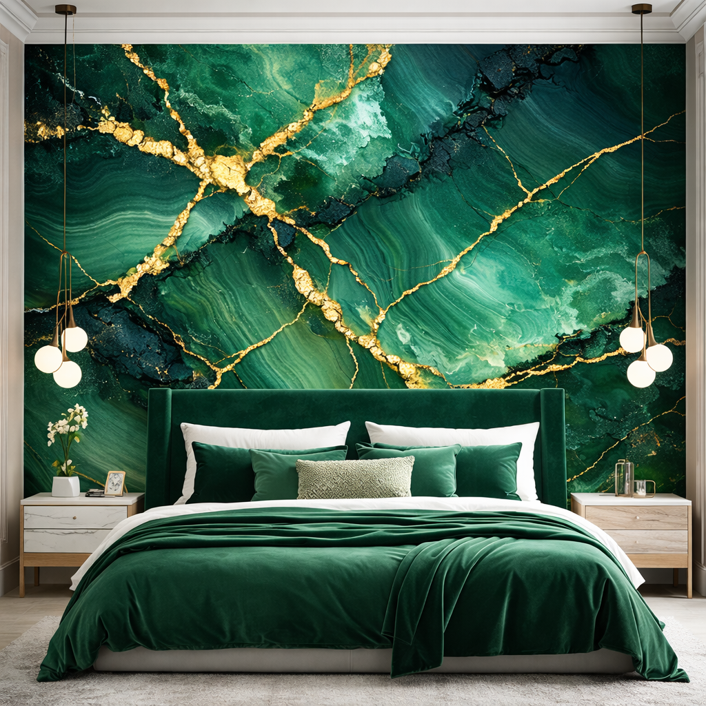 Malachite Bloom Marble Wallpaper