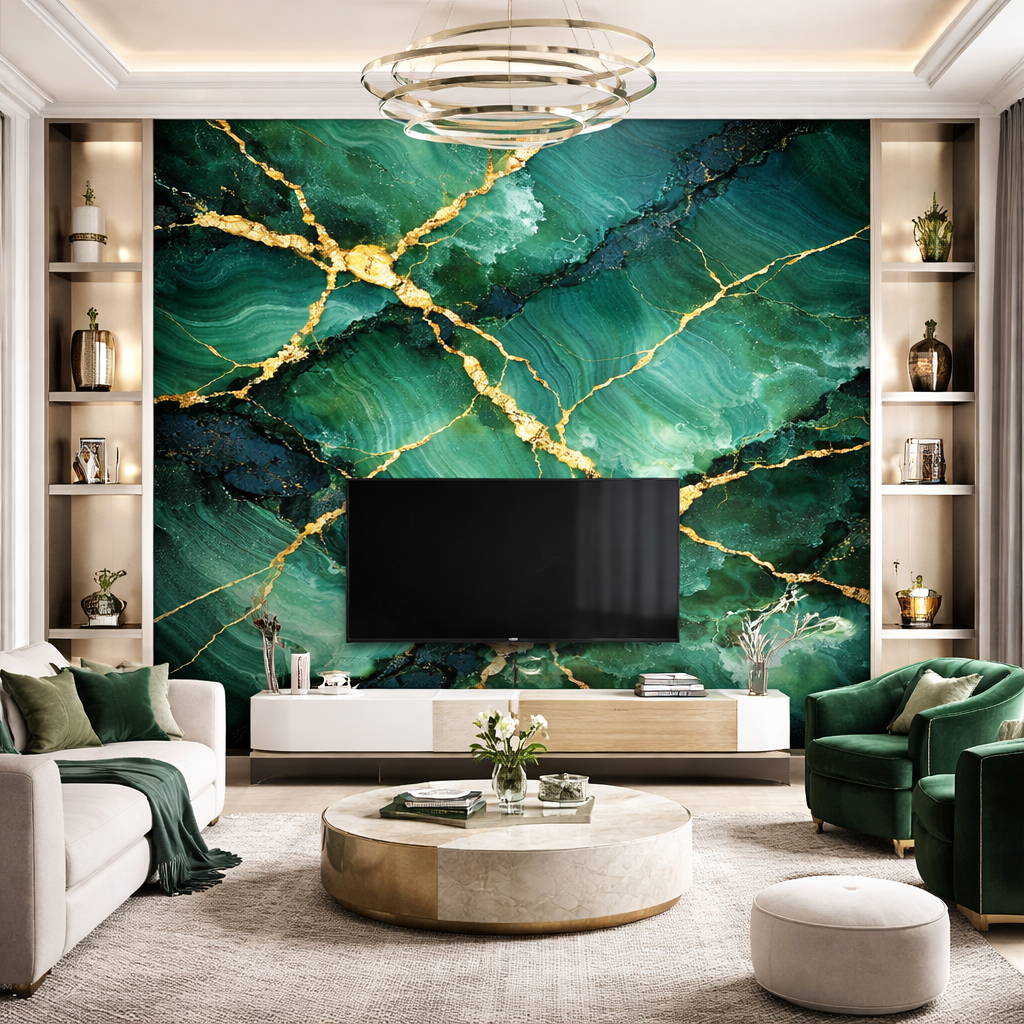 Malachite Bloom Marble Wallpaper