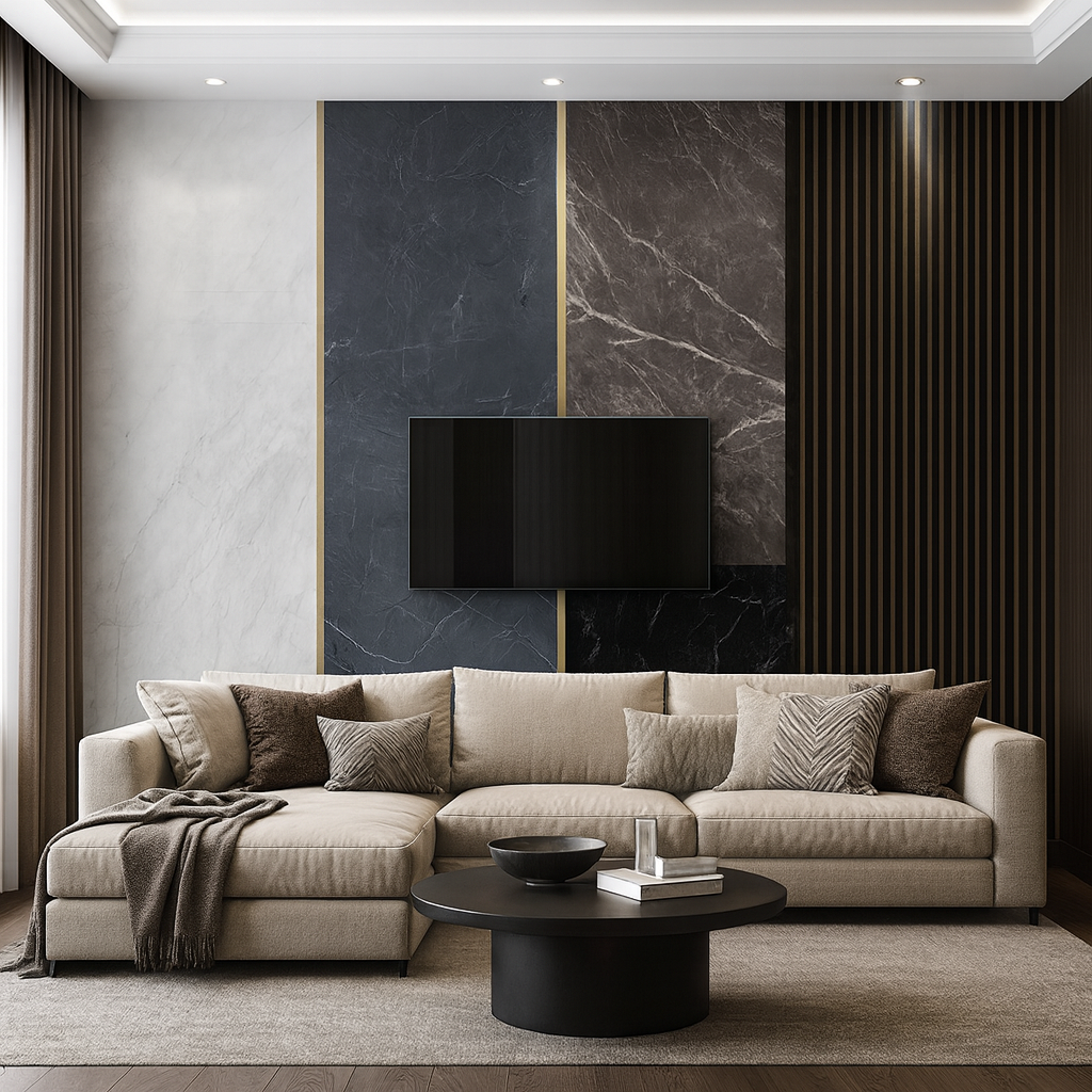 Marble & Slat Panel Feature Wallpaper Mural