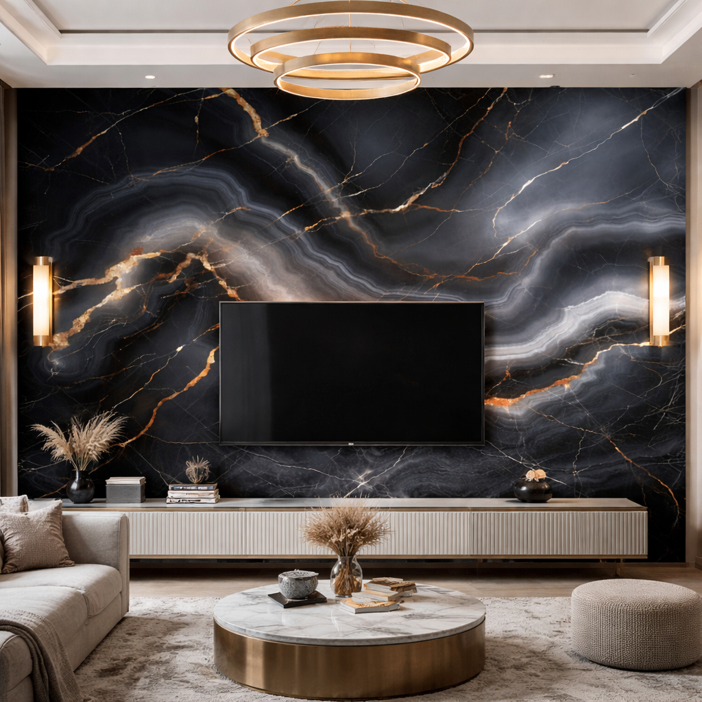 Obsidian Gold Marble Wallpaper