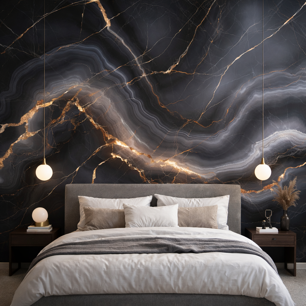 Obsidian Gold Marble Wallpaper