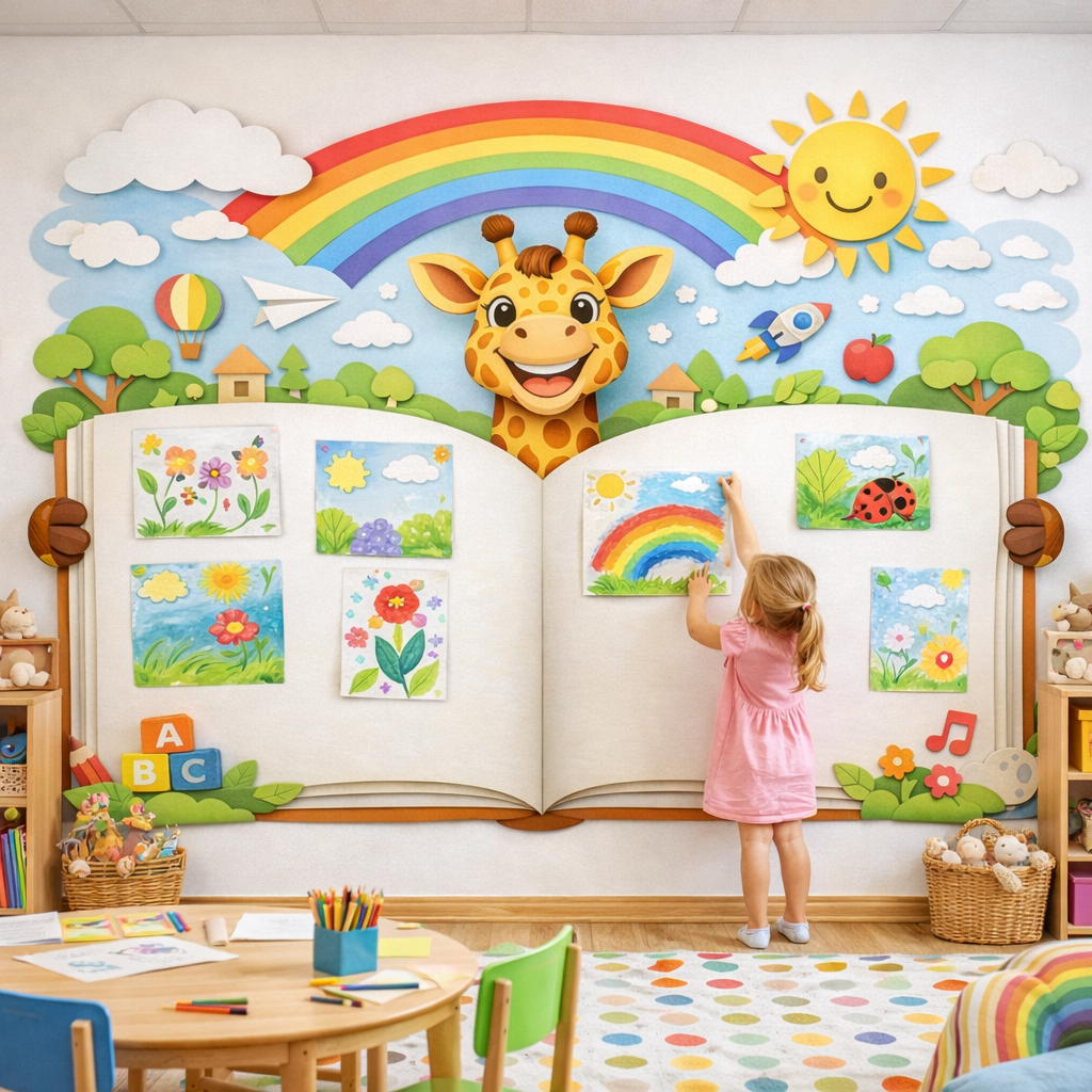 Wipeable Giraffe Open Book Wallpaper