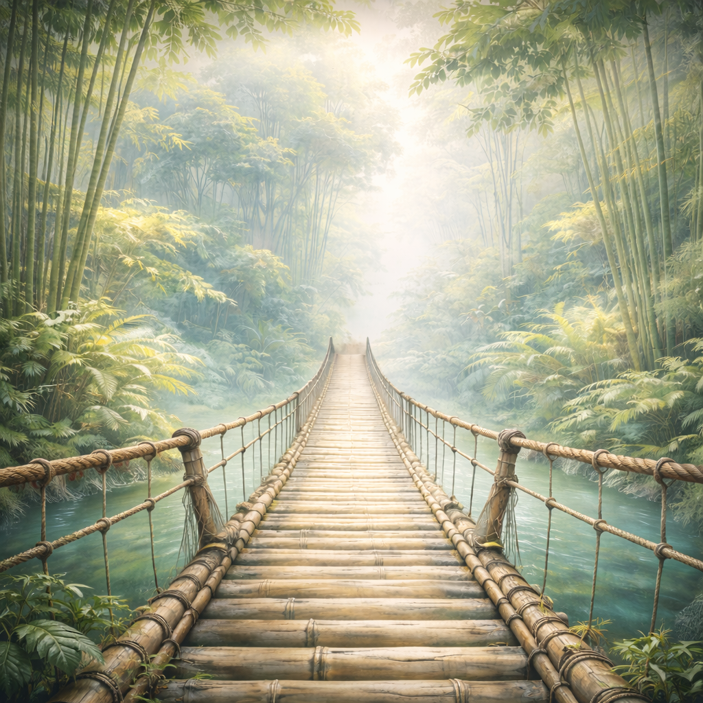 Tranquil Bamboo Forest Bridge Wallpaper
