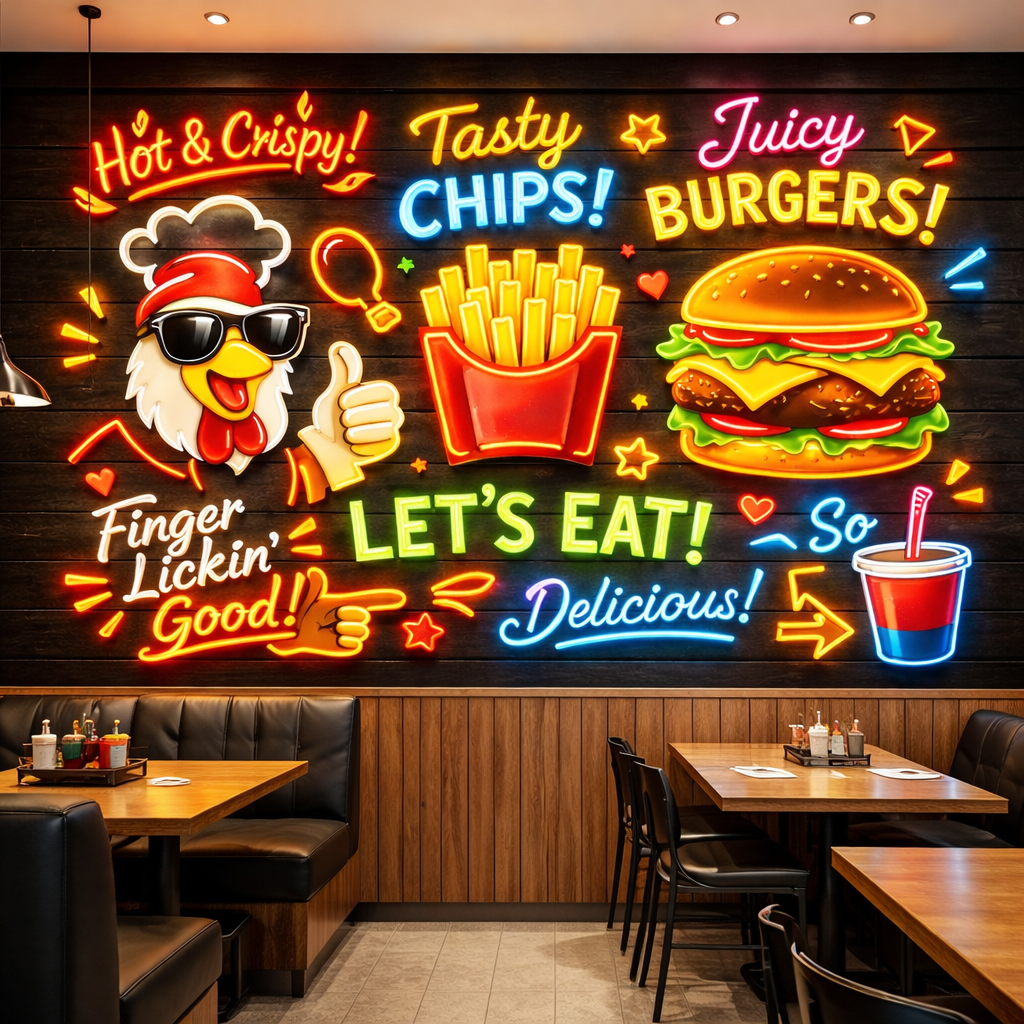 Neon Fast Food Diner Wallpaper