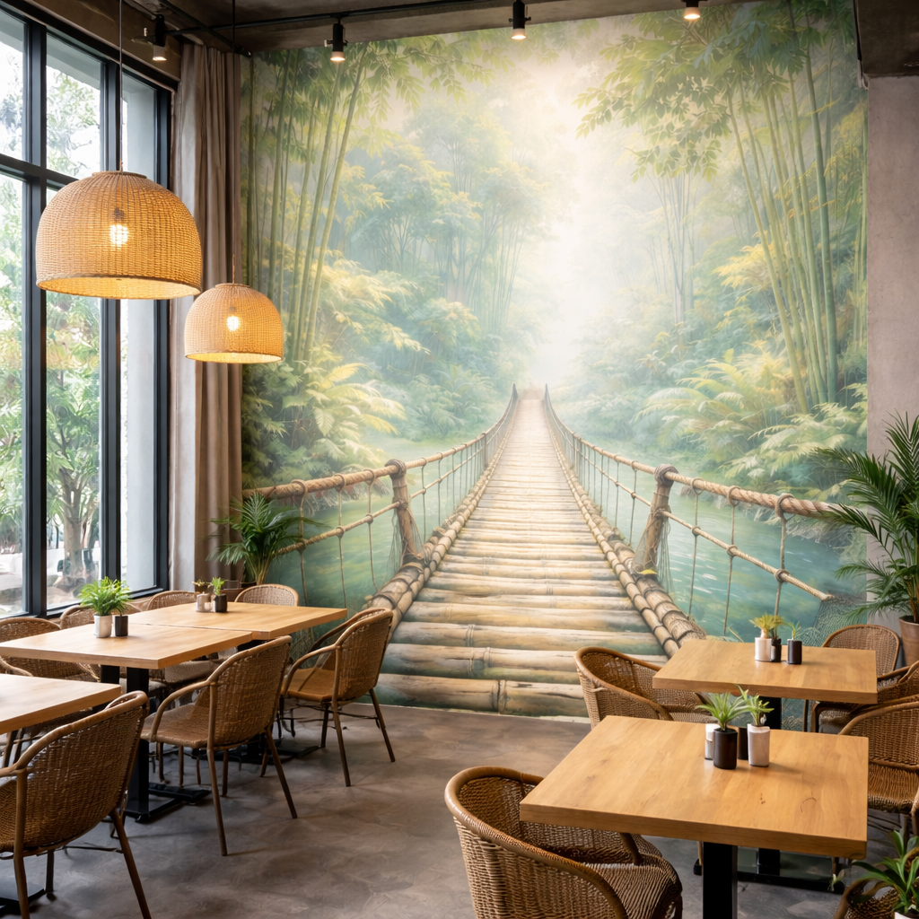 Tranquil Bamboo Forest Bridge Wallpaper