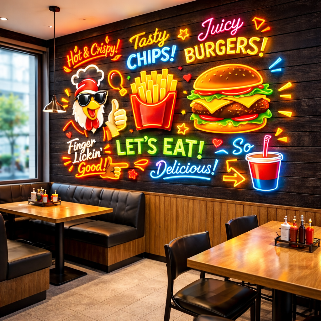 Neon Fast Food Diner Wallpaper