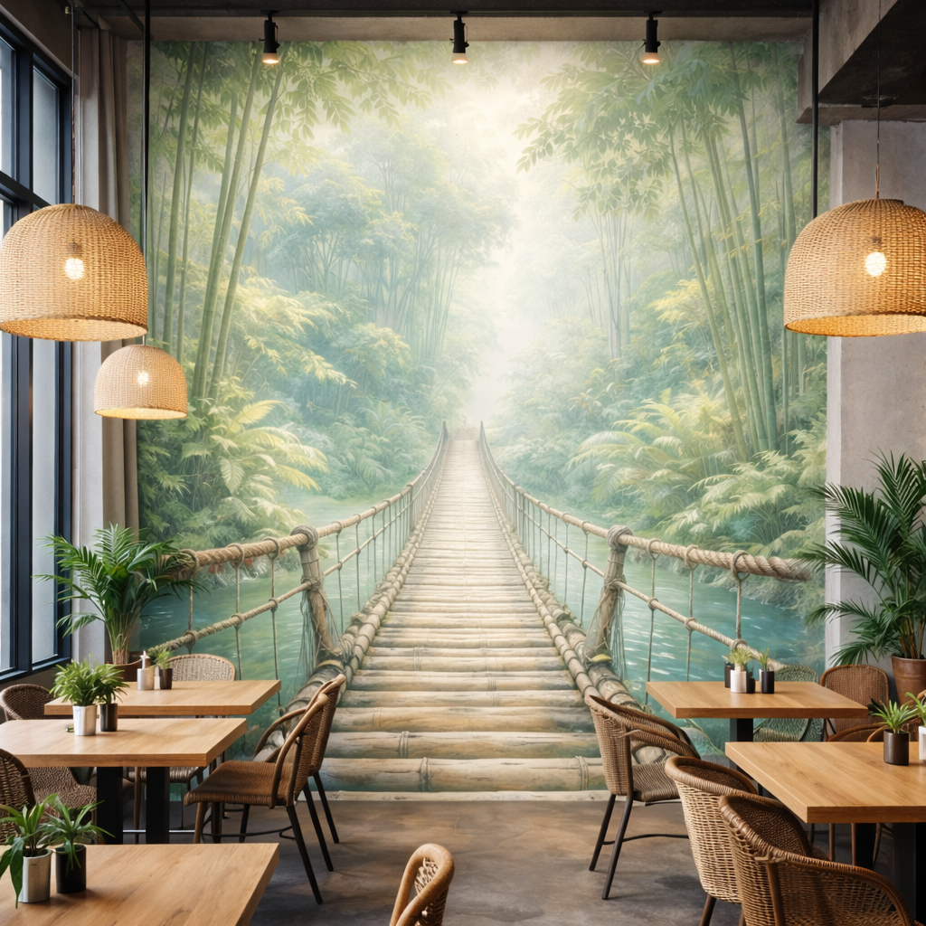 Tranquil Bamboo Forest Bridge Wallpaper