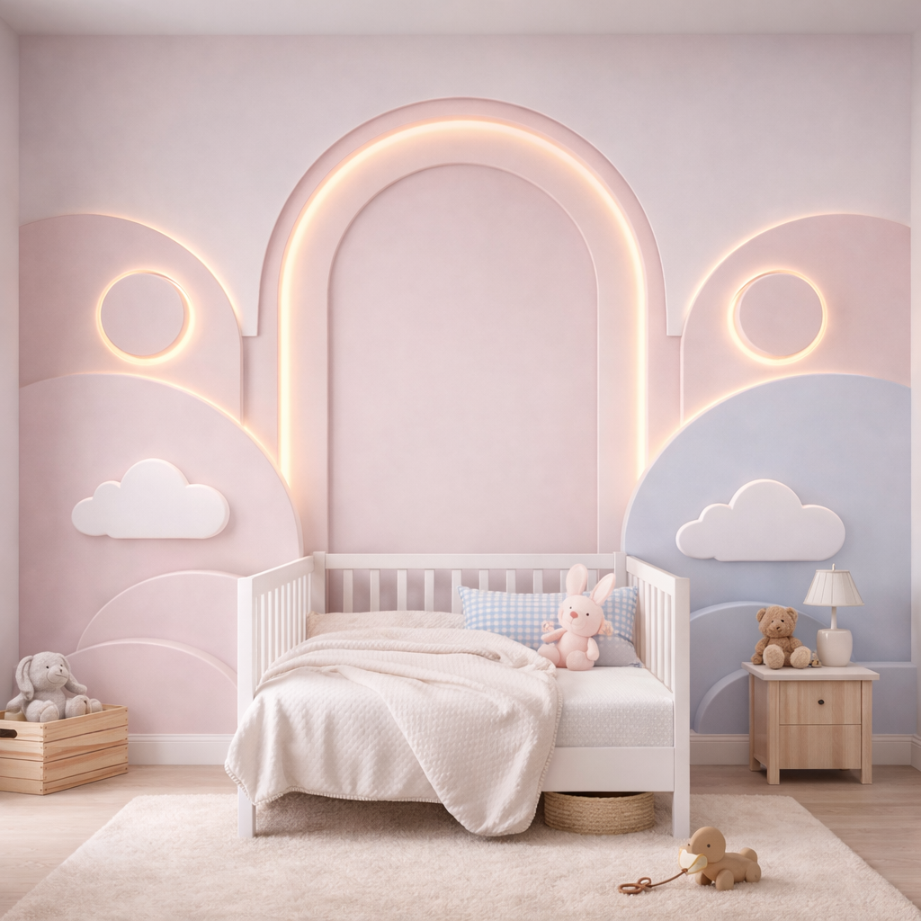 Dream Arch Pastel Wallpaper applied to the wall