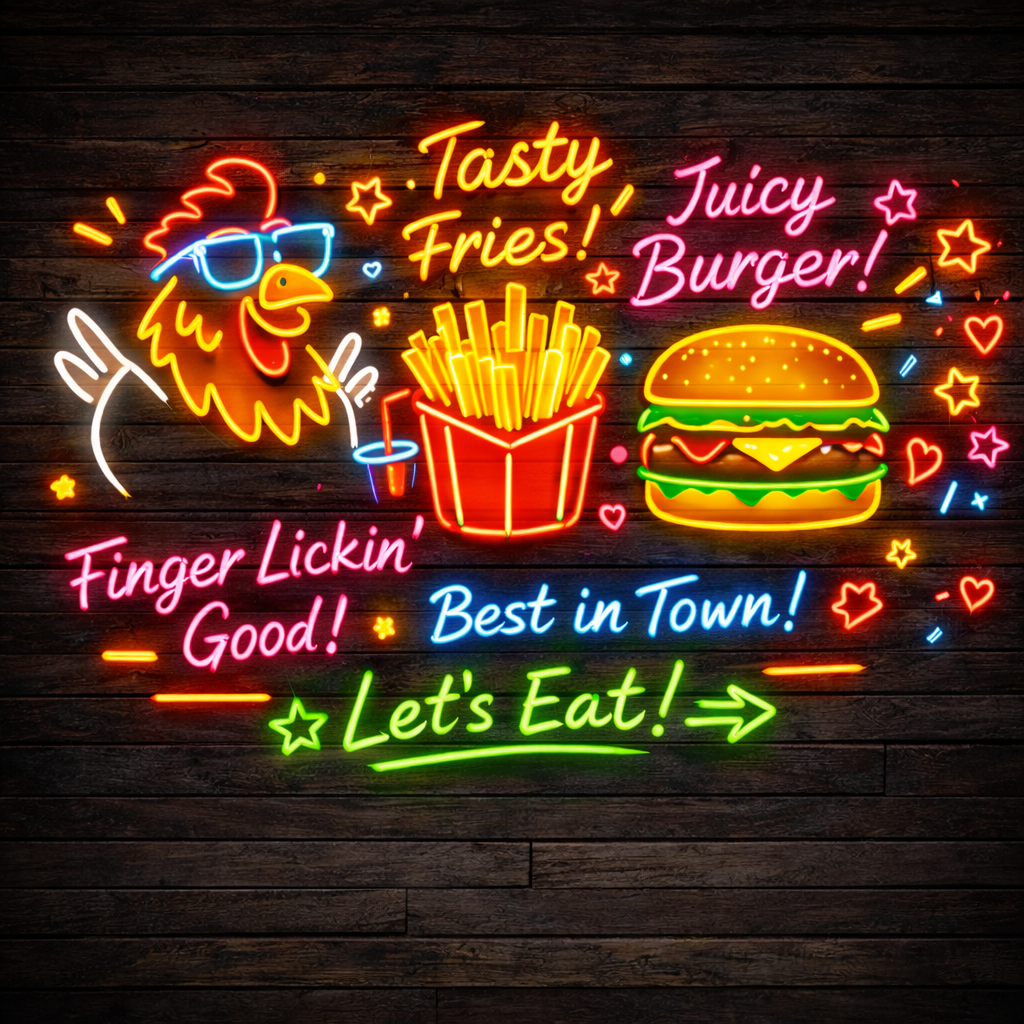 Neon Fast Food Diner Wallpaper