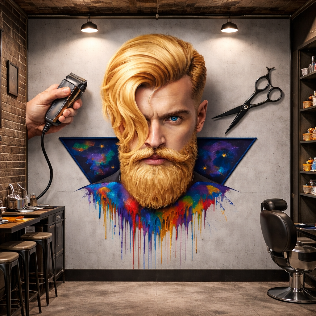 Artistic Barber Portrait Wallpaper applied to the wall