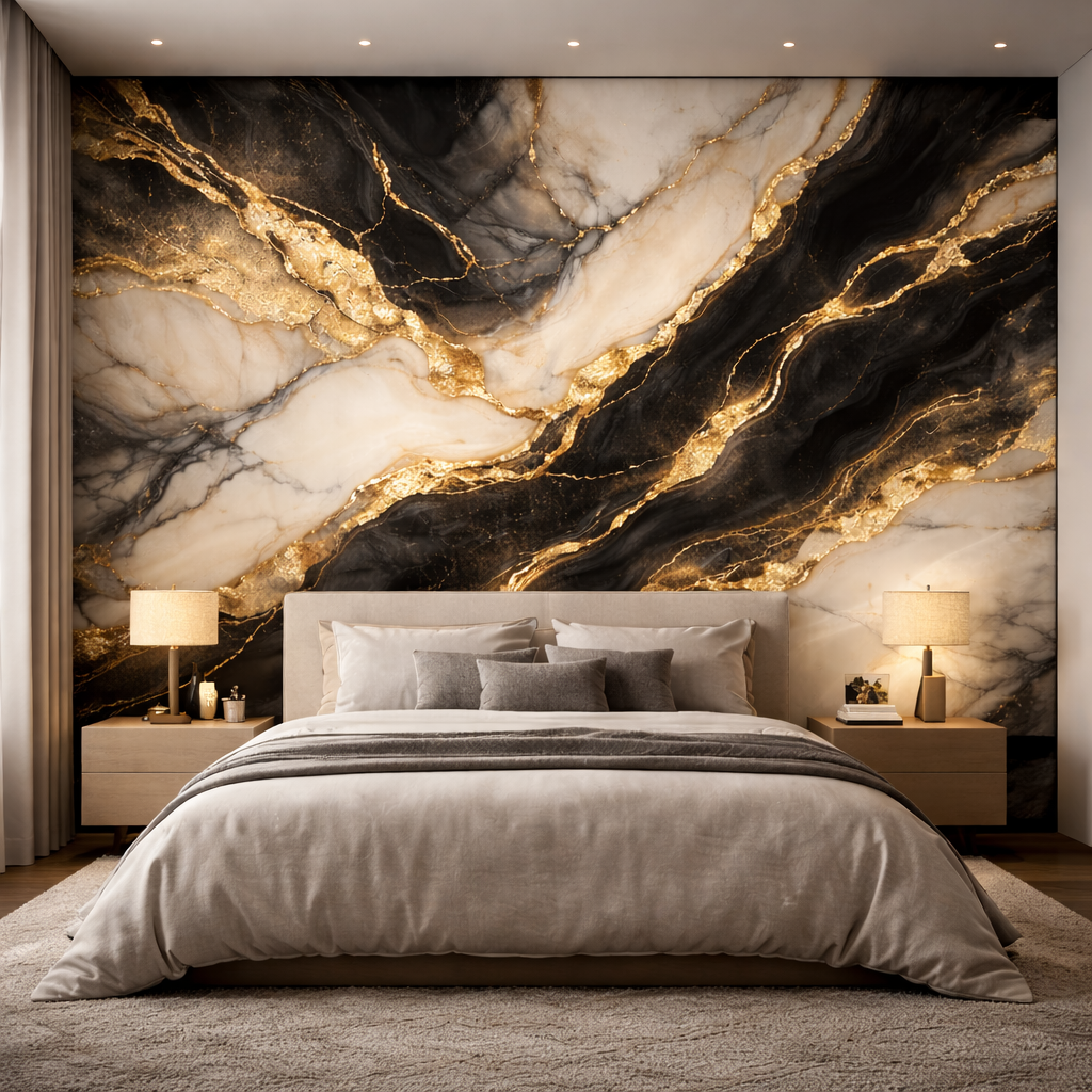 Noir Goldline Marble Wallpaper