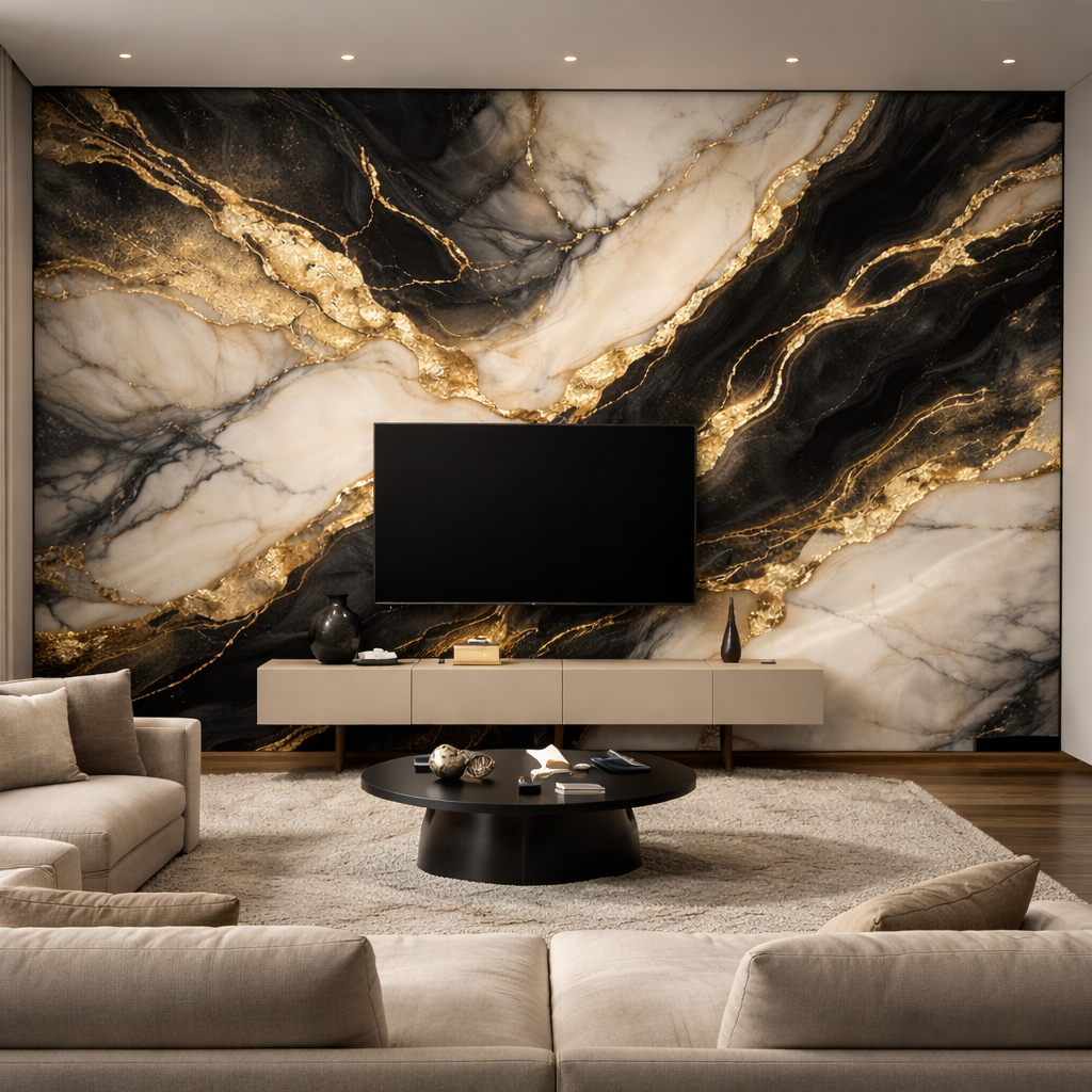 Noir Goldline Marble Wallpaper