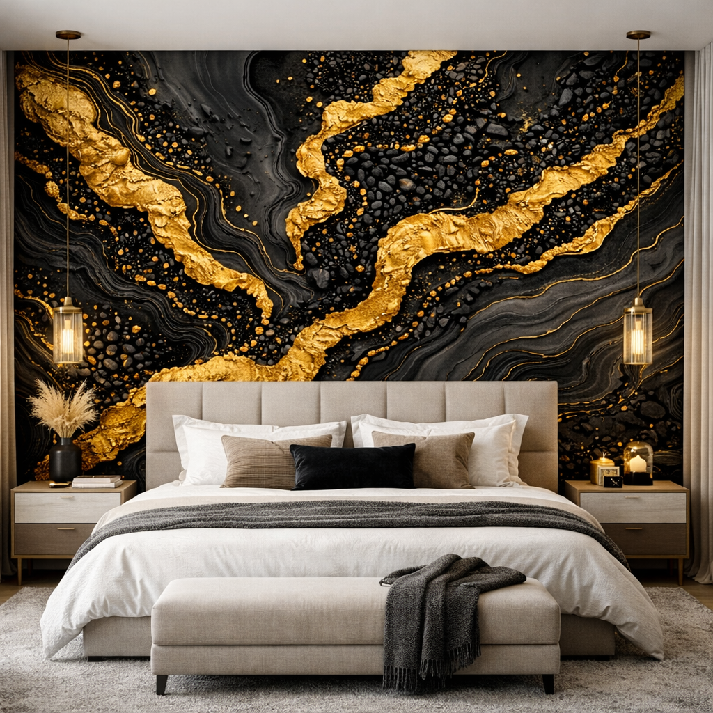 Golden Noir Marble Wallpaper