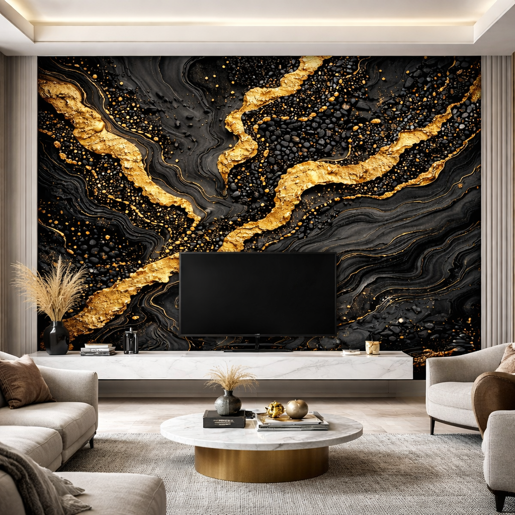 Golden Noir Marble Wallpaper