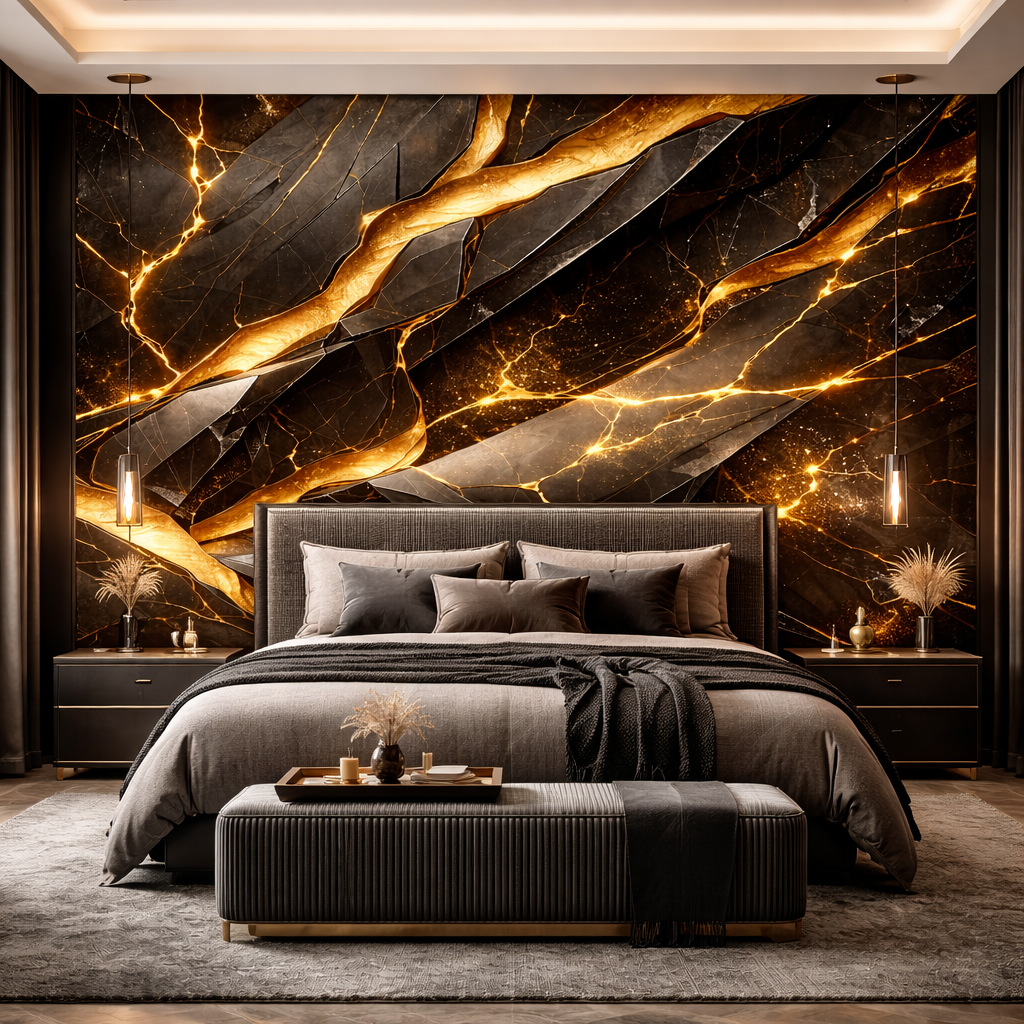 Golden Noir Marble Wallpaper