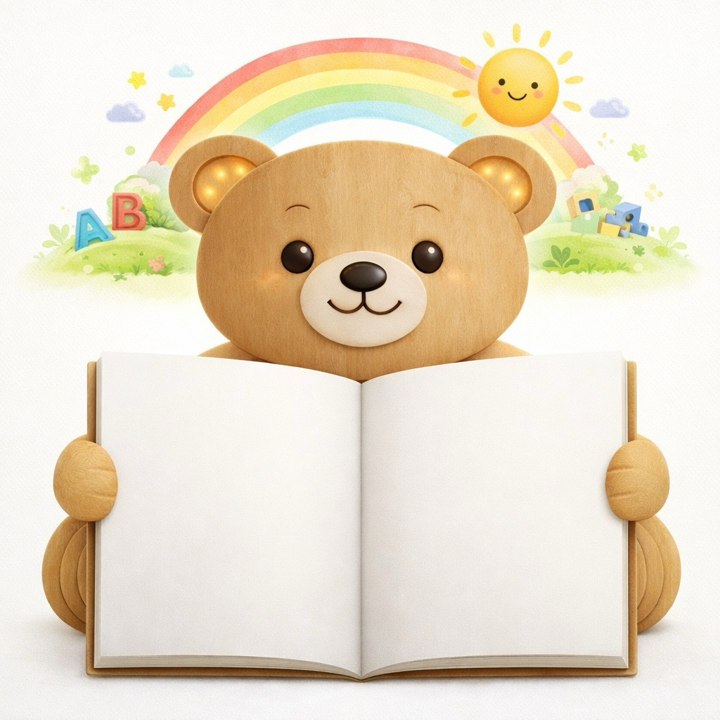 Wipeable Bear Open Book Wallpaper