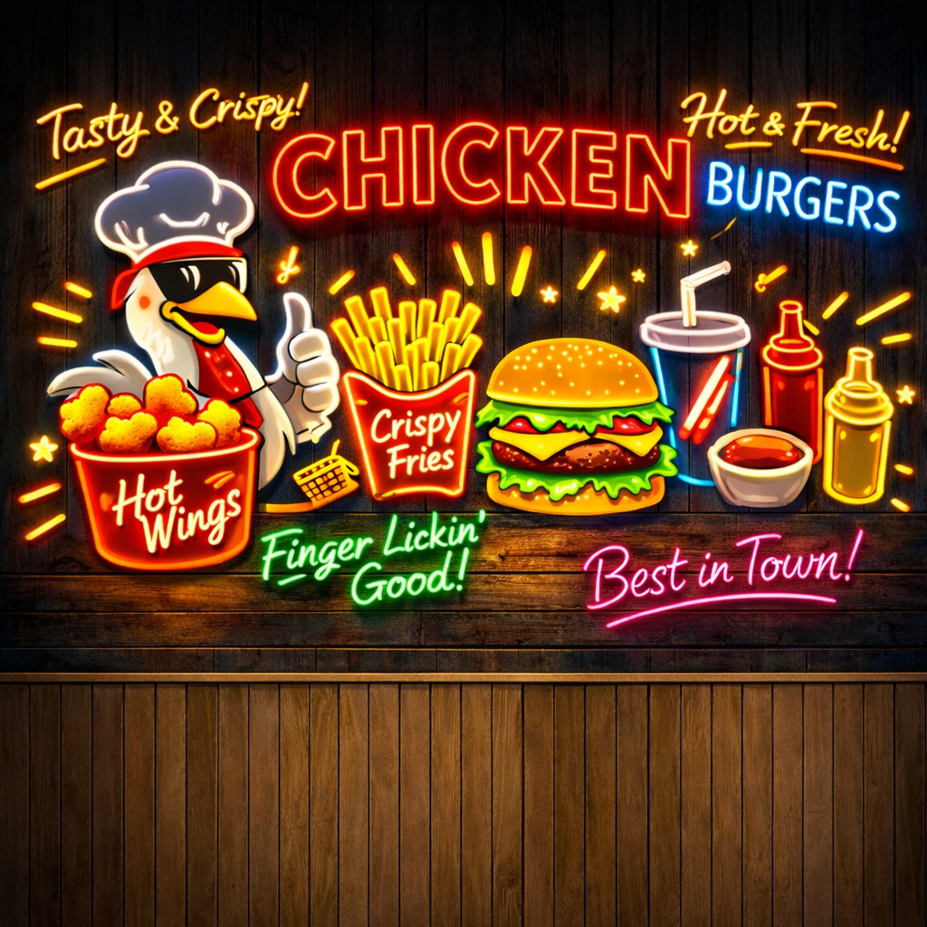 Neon Effect Chicken Fast Food Wallpaper