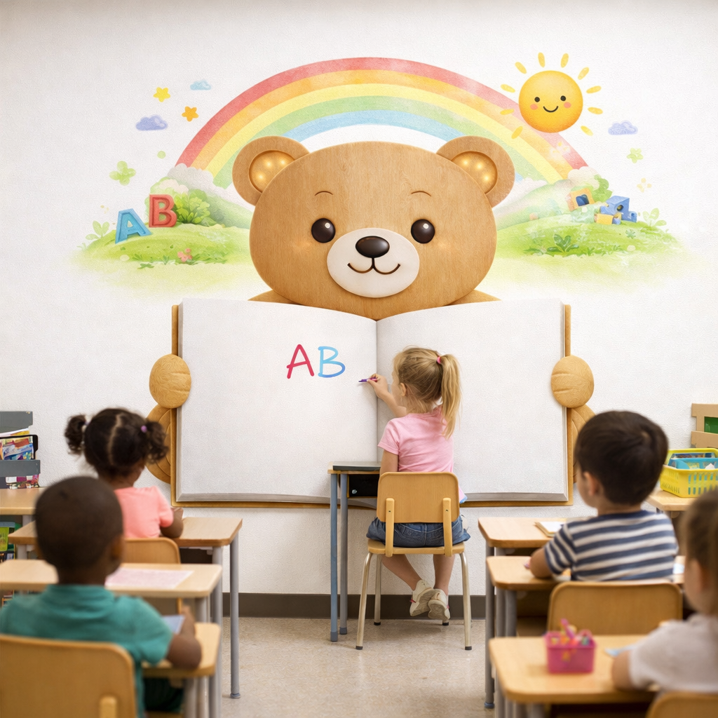 Wipeable Bear Open Book Wallpaper