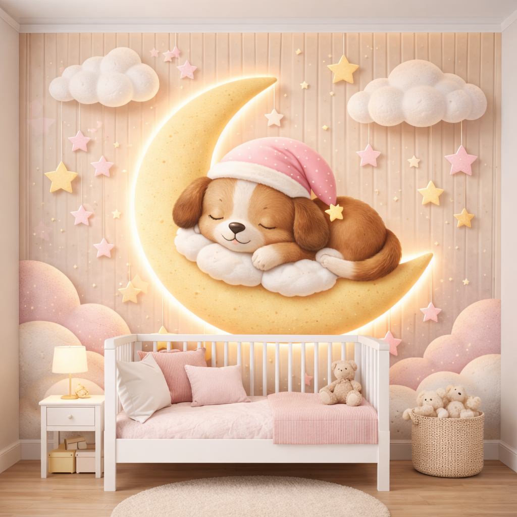Dreamy Moonlight Puppy Wallpaper