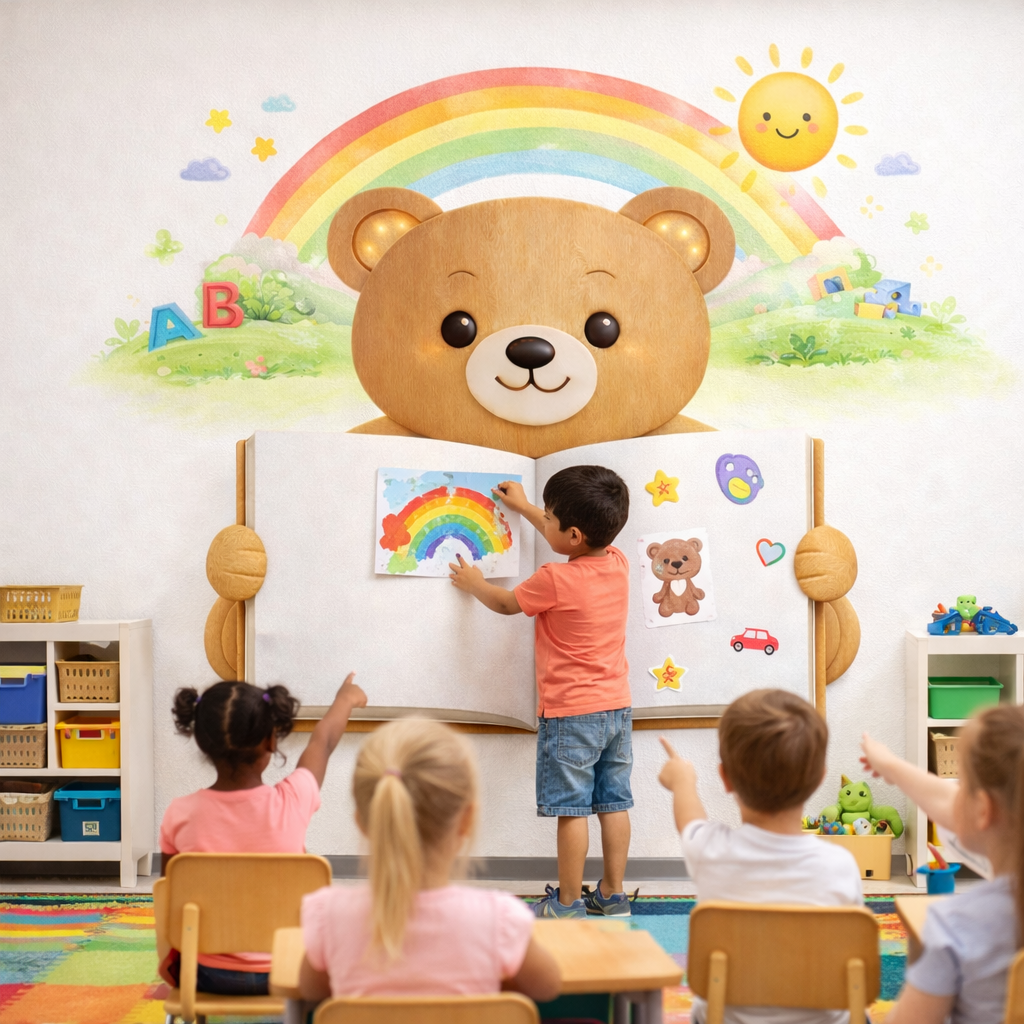 Wipeable Bear Open Book Wallpaper