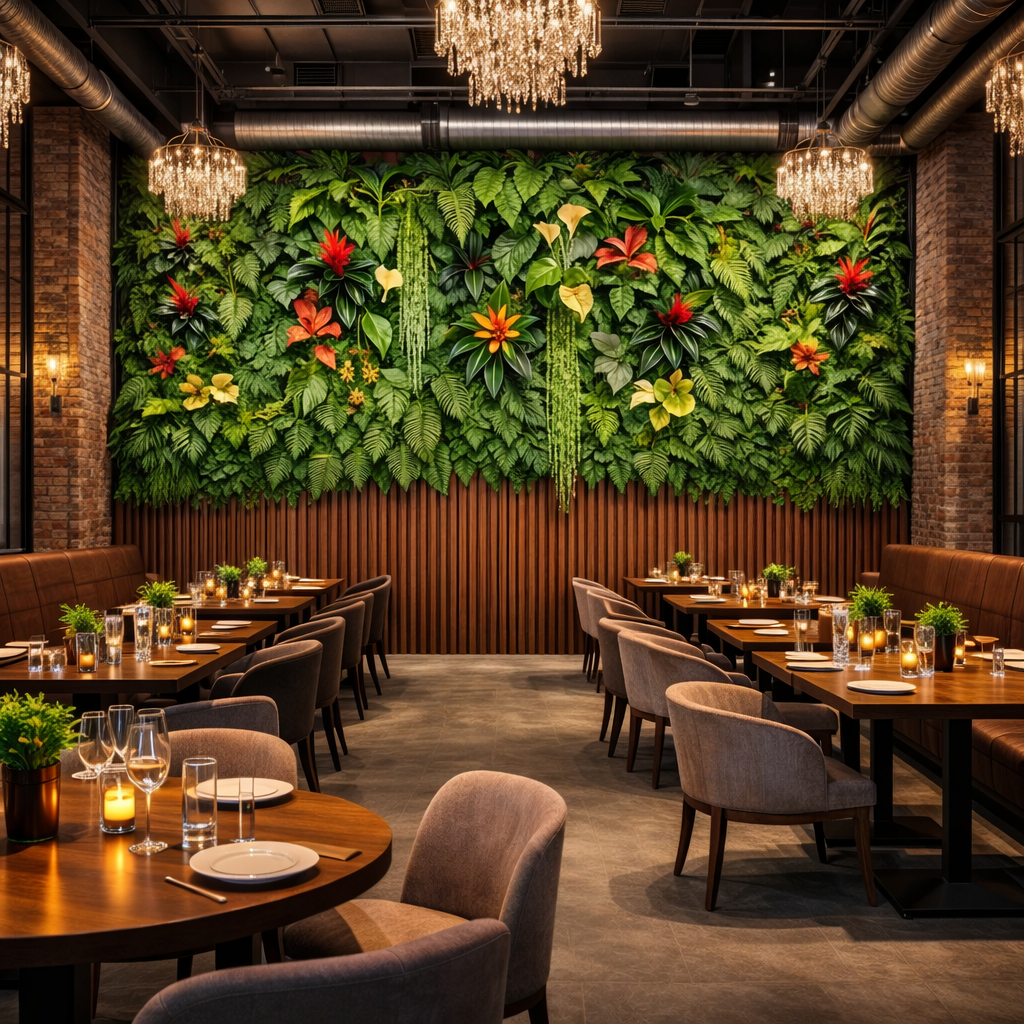 Botanical Vertical Garden Wallpaper applied to the wall