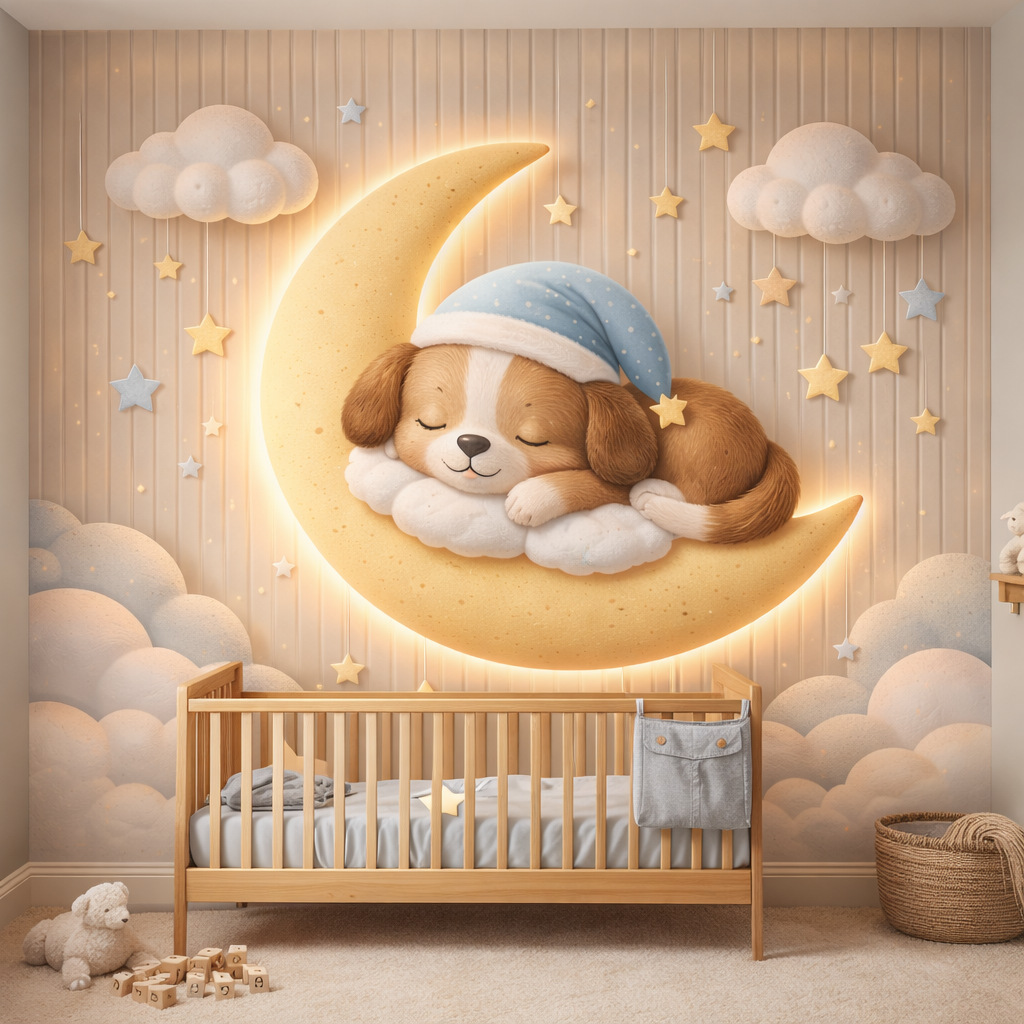 Dreamy Moonlit Puppy Wallpaper
