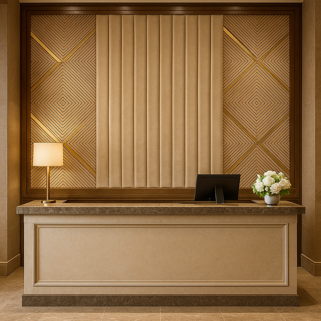 Geometric Wood Panel Wallpaper applied to the wall