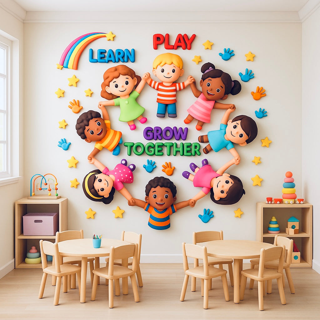3D Kids Circle Learning Wallpaper Mural